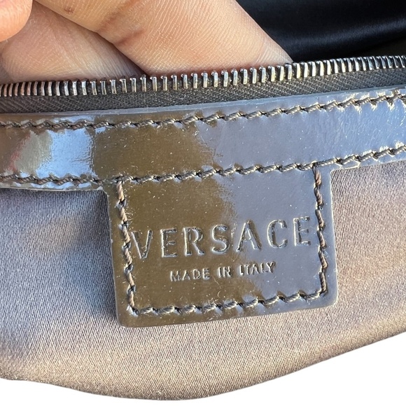 Gianni Versace Suede Brown Patent Leather Bag Shoulder Hobo Shopper Drawstring - Picture 13 of 15